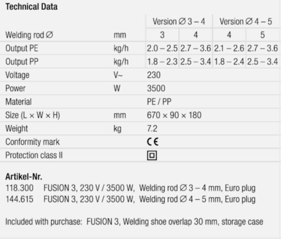 singapore leister fusion 3 technical data