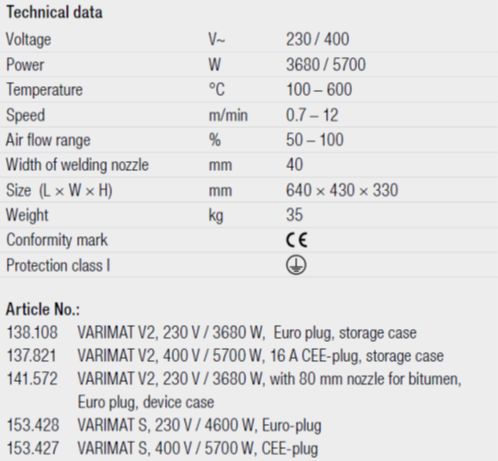 singapore leister varimat v2 technical data